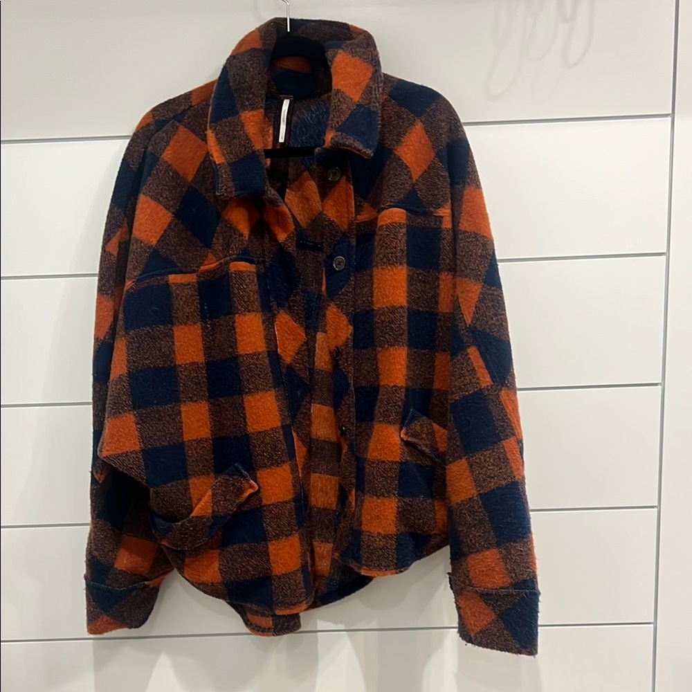 Free People Orange and Blue Plaid Jacket